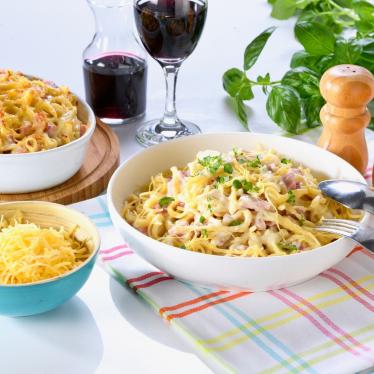 Noedels met ham en kaas