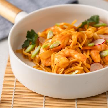Scampi zoet-zuur met noedels